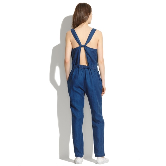 Madewell Crossback Linen Indigo Jean Jumpsuit 0 - Picture 2 of 8